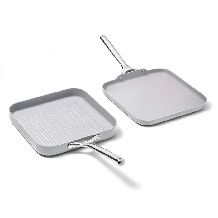 2-Piece Ceramic Square Griddle and Grill Pan Cookware Set in Gray