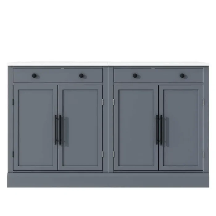2 Set Gray Wood Pantry Organizer with Drawer, 2-Adjustable Shelves and 2-Door Shelves