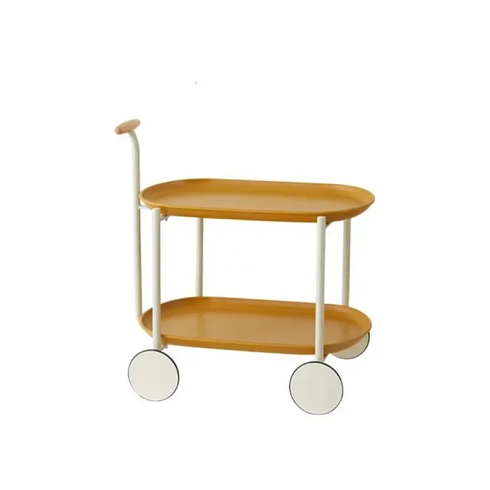2-Tier Ginger Iron Rolling Kitchen Utility Cart with 4 Wheels and 1 Metal Hand-push Frame