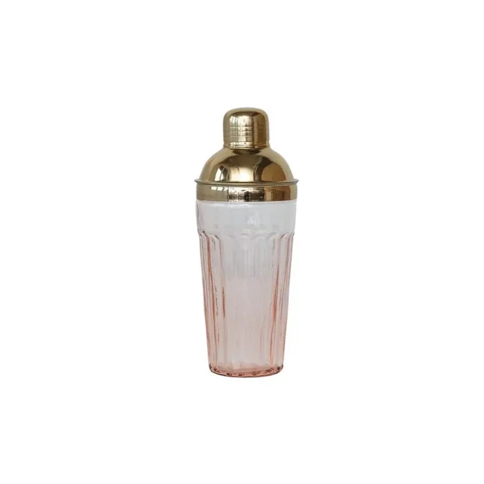 20 fl. oz. Pink and Gold Glass Cocktail Shaker with Stainless Steel Top
