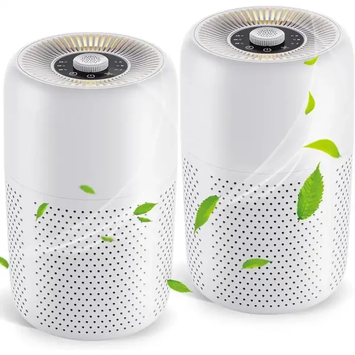 215 Sq. Ft. HEPA Filter Air Purifiers for Bedroom with Nightlight, Speed Control in White – (2-Pack)
