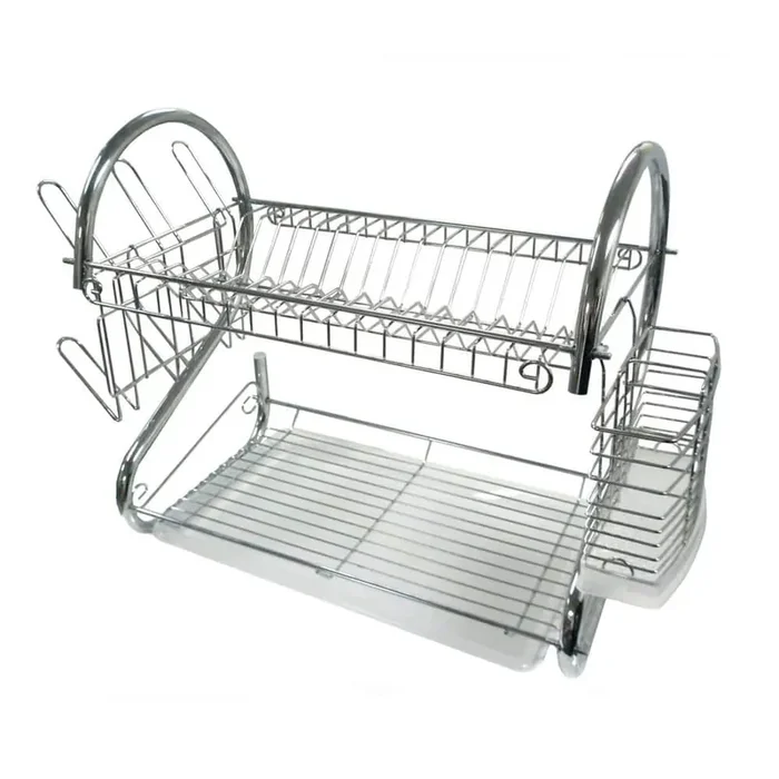 22 in. 2-Tier Silver Chrome Plated Standing Dish Rack