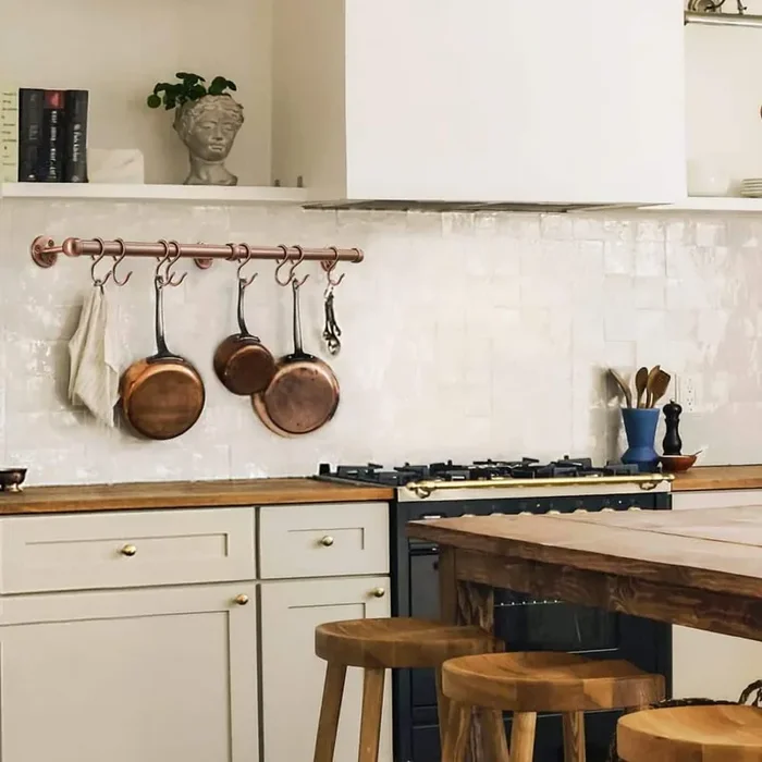 23.7 in. Stainless Steel Pot and Pan Hanger, Wall Mounted Hanging Pots and Pans Rack for Kitchen, Antique Copper