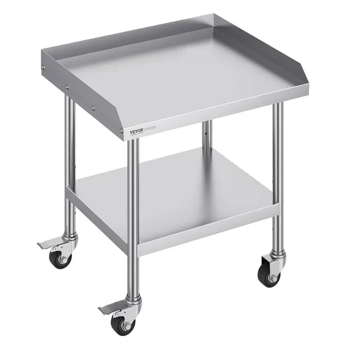 24 in. x 28 in. x 30 in. Stainless Steel Commercial Kitchen Prep Table with Casters 3-Sided Metal Table for Home, Silver