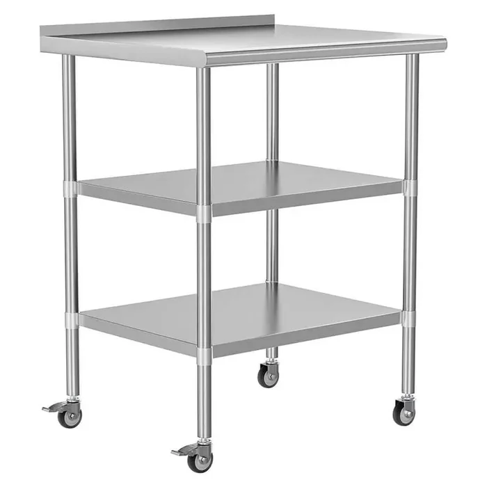 24 in. x 30 in. Stainless Steel Kitchen Prep Table with 2-Adjustable Undershelves, Backsplash, Wheels for Kitchen Garage