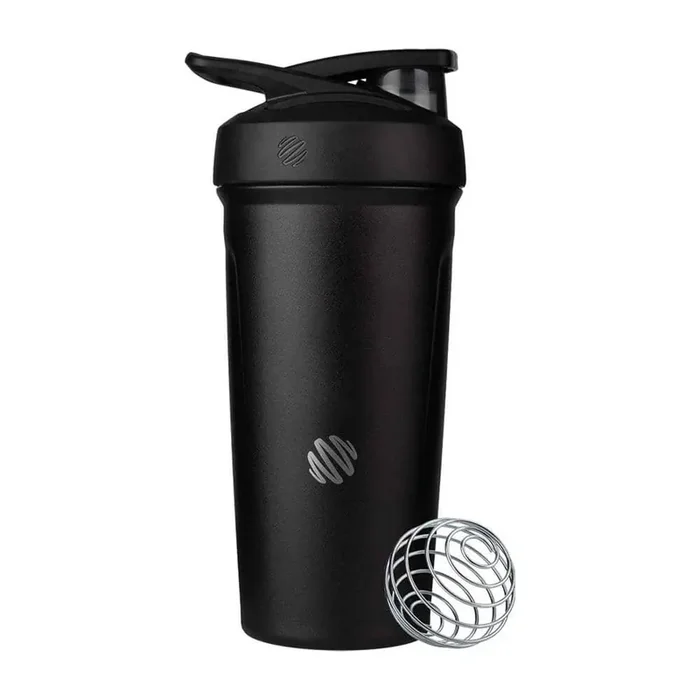 24 oz. Black Stainless Steel Water Bottles with Leak Proof Lid and Whisk for Smoothies and Cocktails (1-Pack)