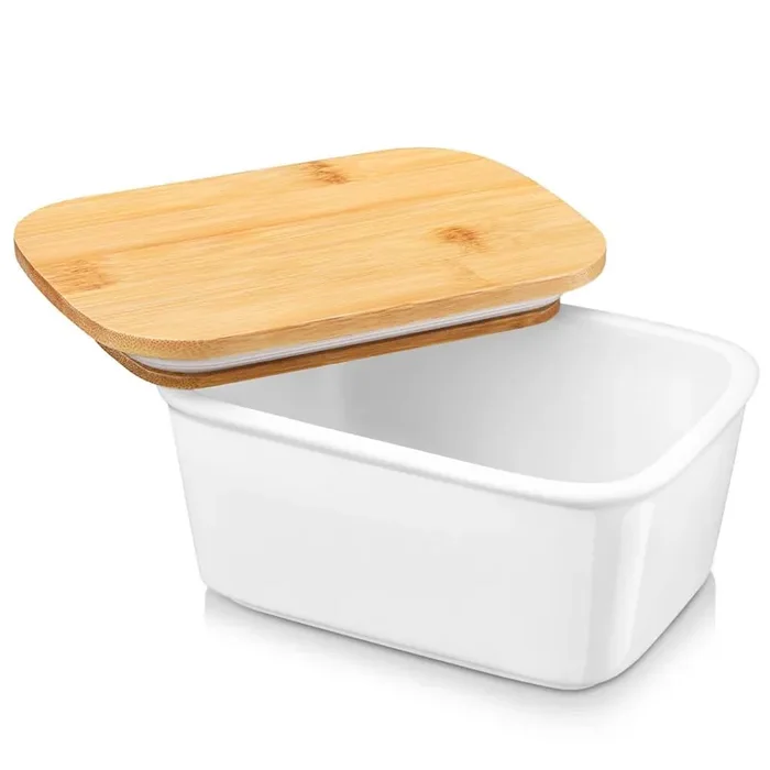 24 oz. White Porcelain French Butter Dish with Lid Butter Keeper Rectangular Butter Container