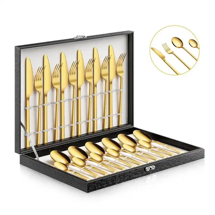 24-Piece Gold 18/10 Stainless Steel Flatware Set Service for 6 Kitchen Mirror Polished Silverware Cutlery Set