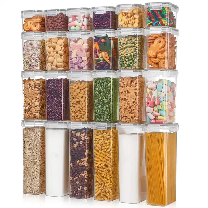 24 Piece Gray Plastic Kitchen and Pantry Organization Canisters for Cereal, Airtight Food Storage Containers with Lids