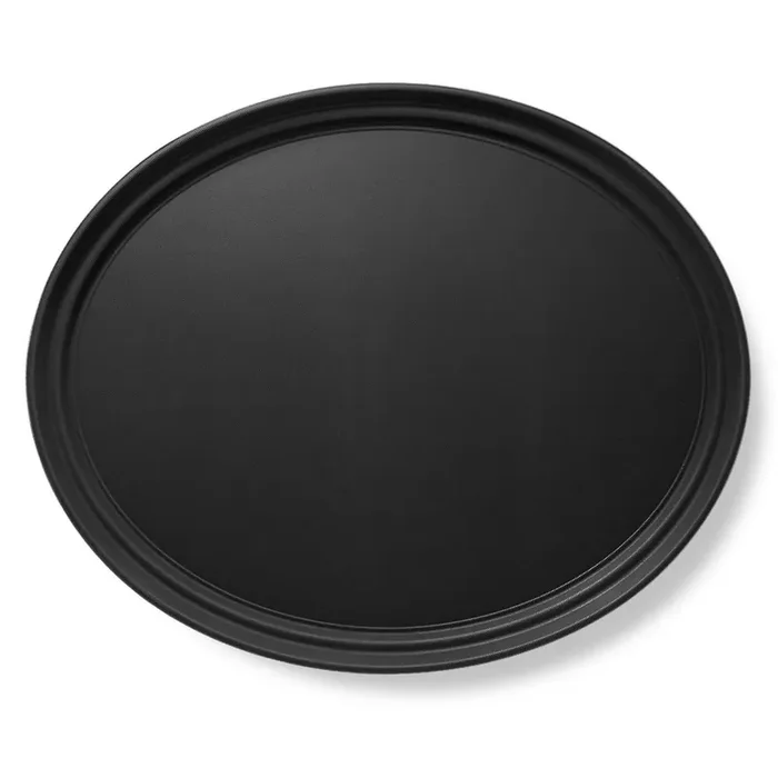 25 in. x 20 in. x .1.25 in. Oval Plastic Non-Slip Restaurant Serving Tray, Black – NSF Food Service