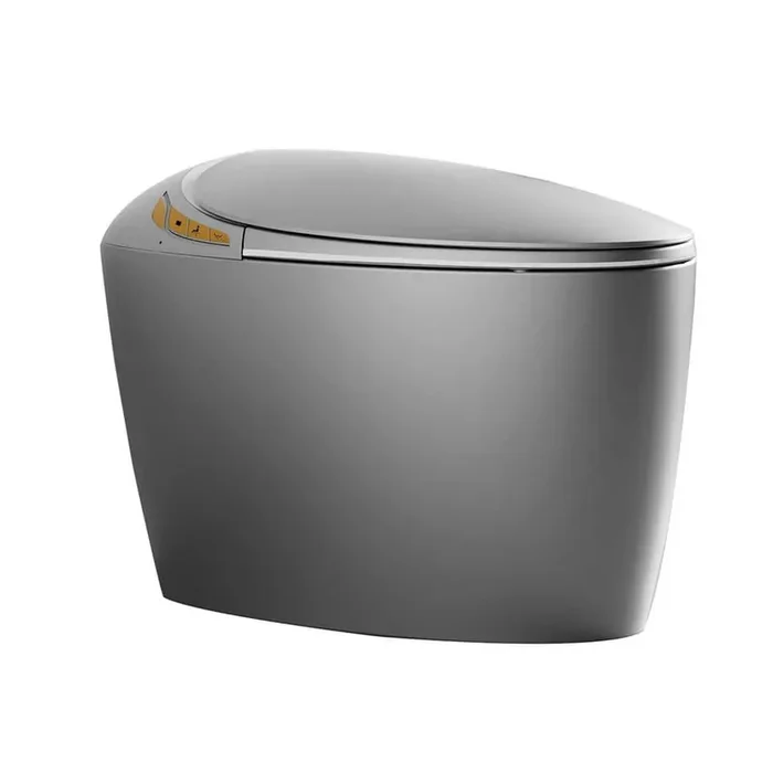 27 in. 1-piece 1.28 GPF Auto Flush Elongated Smart Toilet in Grey Seat Included with Foot Sensor, LED Display