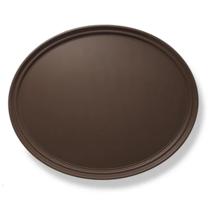 29 in. x 24 in. x 1.25 in. Oval Plastic Non-Slip Restaurant Serving Tray, Brown – NSF Food Service