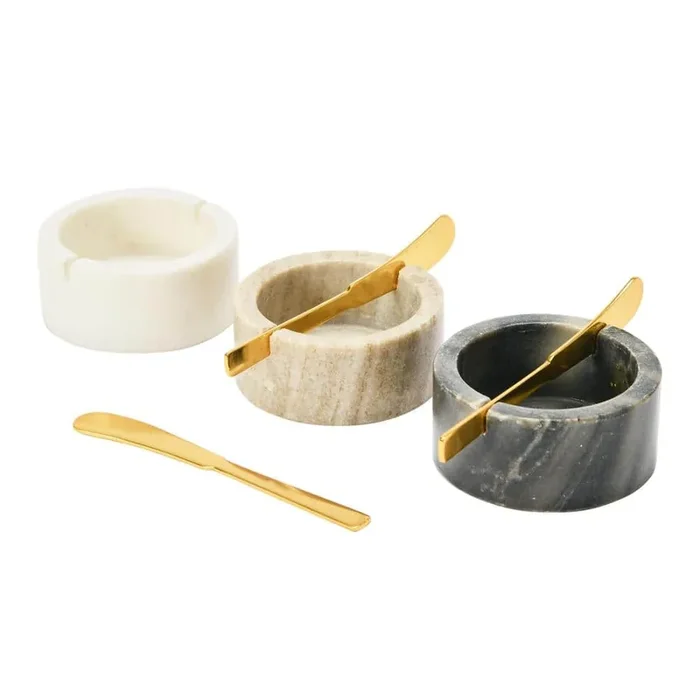 3 .04 oz. Multicolored Marble Salt & Pepper Pinch Bowls Condiment Servers with Metal Knife (Set of 6)