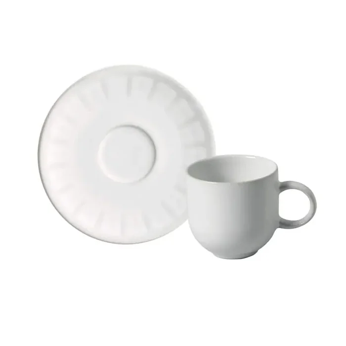 3.3 oz. Aurora White Stoneware Coup Cup of Coffee + Coup Saucer (Set of 6)