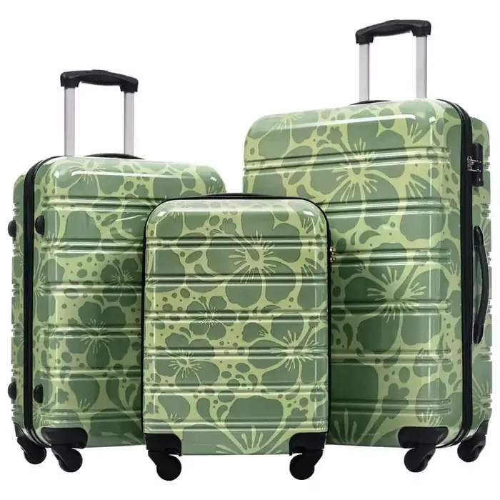 3 Bags 3-Piece Green ABS+PC Hardshell Spinner Luggage Set with TSA Lock, Side Bumper Feet, Reinforced Grip Handle