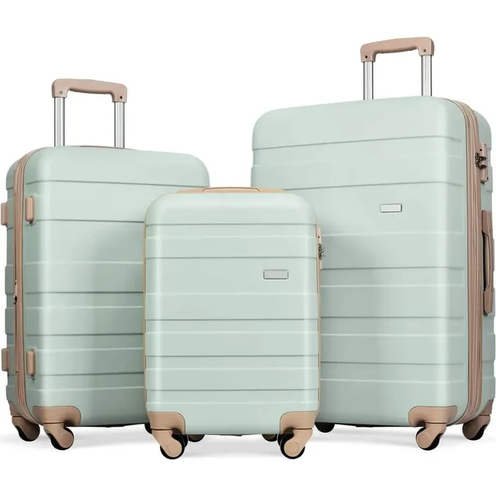 3-Bags 3-Piece Grey Green ABS Hardshell 20 in. 24 in. 28 in. Spinner Luggage Set with TSA Lock