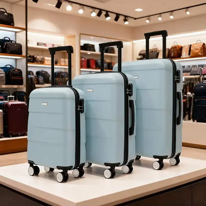3-Bags 3-Piece Light Blue ABS Hardshell Double Spinner Luggage Set with TSA Lock