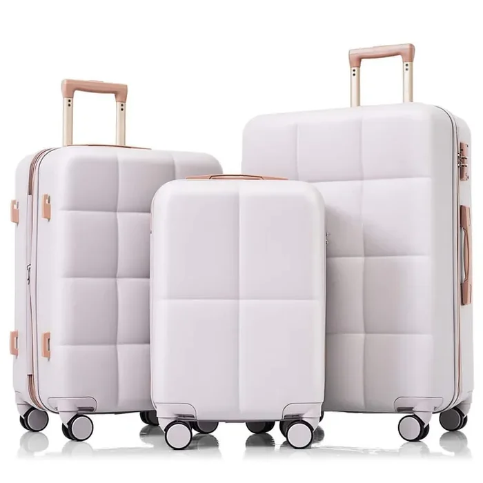 3-Bags 3-Piece Light Gray 20 in. 24 in. 28 in. ABS Hardshell Spinner Luggage Set with Cup Holder, Hooks