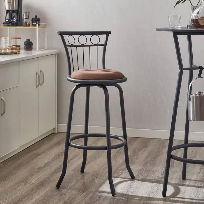 3 Bar Table and Chairs Set for Dining Room Industrial Counter Height Bar Chairs with Metal Back in Antique brown