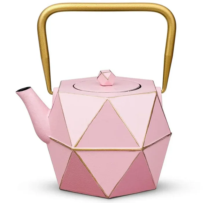 3-Cup Pink Diamond Design Cast Iron Tea Pot with Removable Infuser, 30 oz. Stovetop Safe Tea Kettle