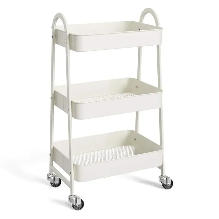3-Layer Rolling Metal multifunctional Storage Organizer Kitchen Cart Suitable for Bathroom and Living Room, White