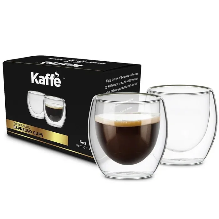 3 oz. Small Espresso Cups Double-Wall Borosilicate Glass Coffee Cups Set of 2 (Two)