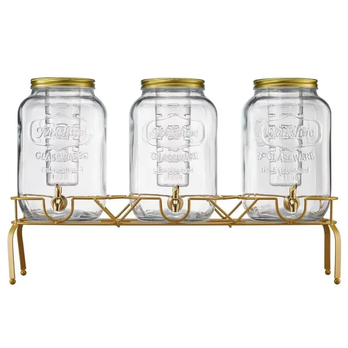 3 Pack 2 Gallon Beverage Dispenser, Drink Dispensers for Parties, Metal Stand, Stainless Steel Spigot, Infuser