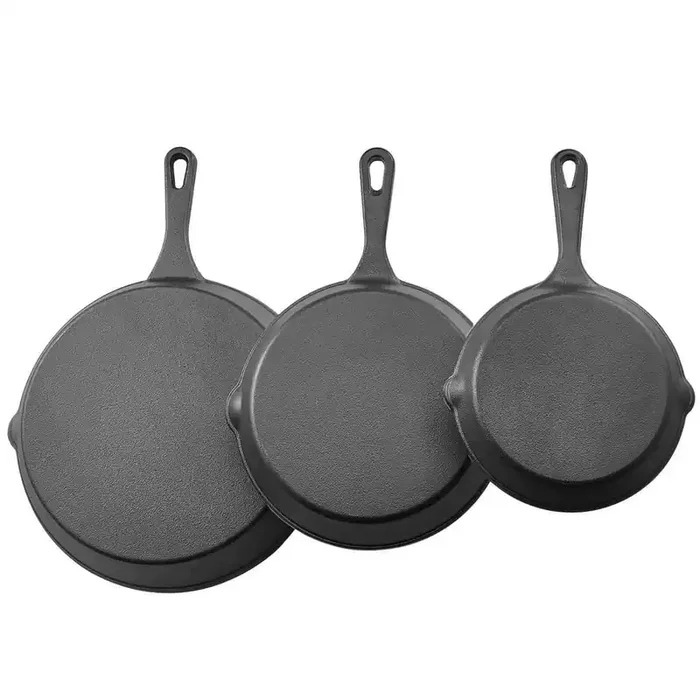 3-Piece Black Cast Iron Frying Pan Set with Heat-Resistant Handle, Pre-Seasoned, for Oven, Gas, Electric, Induction