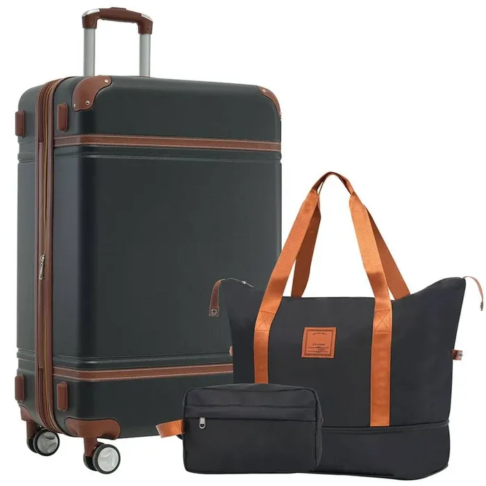3-Piece Black Hardshell Luggage Set, Lightweight Durable Suitcase Sets with Spinner Wheels and TSA Lock
