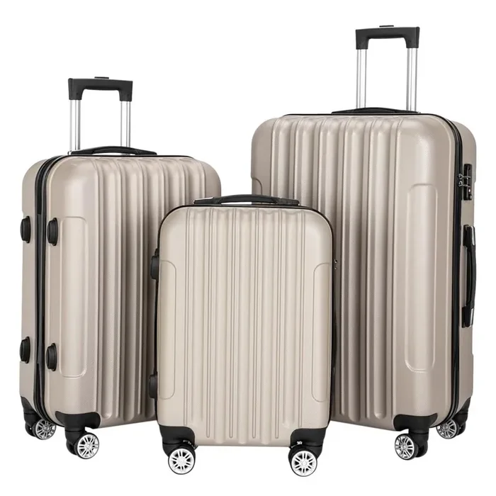 3-Piece Champagne Luggage Set Traveling Storage Suitcase 20 in. 24 in. 28 in.