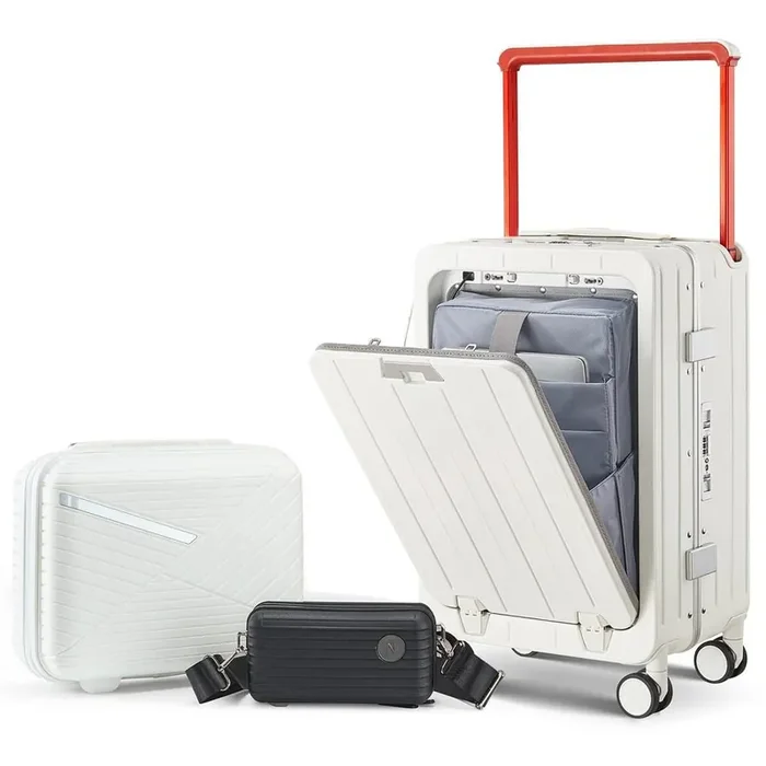 3-Piece Luggage Set Aluminum Frame 20 in. with Front Open Carry-on Luggage, PC Hard Shell Suitcase, Bounce Wide Handle