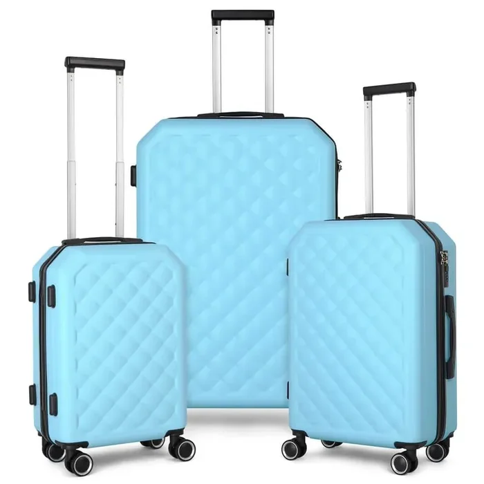 3-Piece Luggage Set with Luxe Sherpa Blanket – Azure Blue with Blue Snowflake