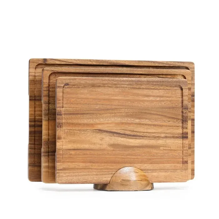 3-Piece Walnut Wood Cutting Board Set with Holder for Kitchen, Rectangular Wooden Chopping Board