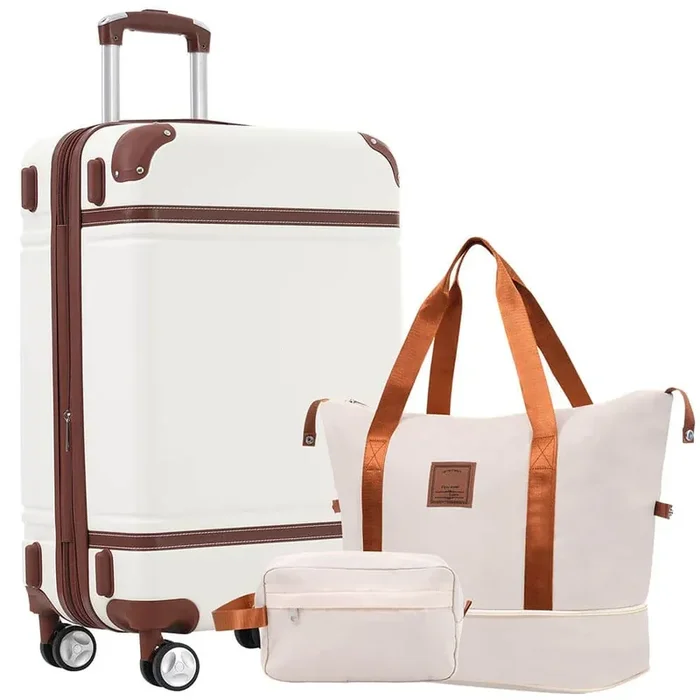 3-Piece White Hardshell Luggage Set, Lightweight Durable Suitcase Sets with Spinner Wheels and TSA Lock