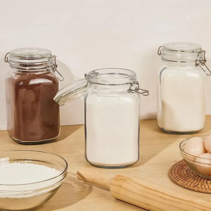 3 Pieces Food Storage Canister 50 oz. Airtight Glass Jars with Lids for Kitchen and Pantry Organization