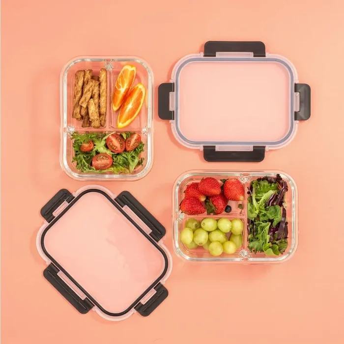 3-Sectional Storage Containers, Black-Set of 5