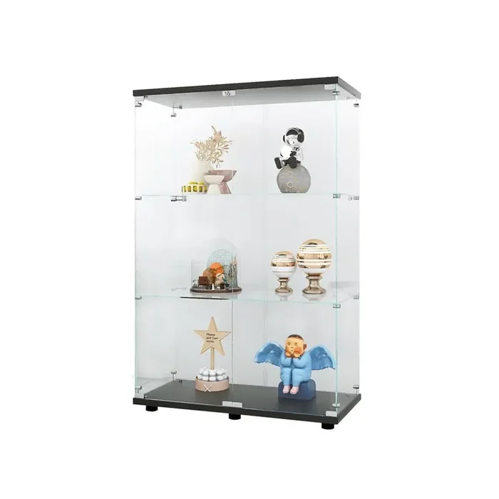 3-Shelf Black Pantry Organizers with Two Glass Doors