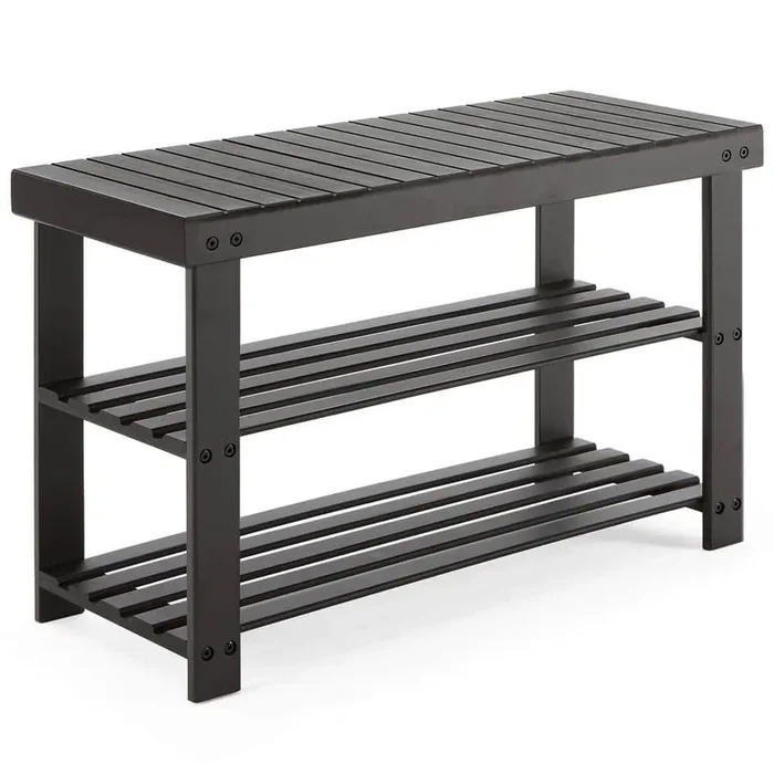 3-Tier Bamboo Compact Storage Organizer, Shoe Rack Bench, 286 lbs. Capacity for Entryway Bedroom Living Room-Brown