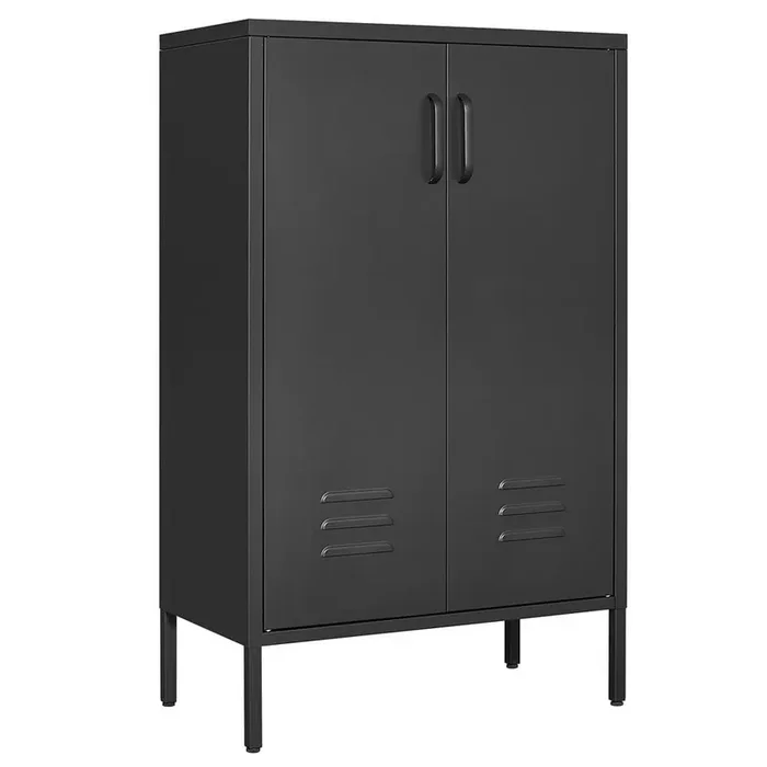 3-Tier Black Steel Freestanding Kitchen Storage Cabinet with Adjustable Shelves for Living Room Bedroom Office Garage