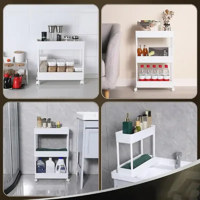 3 Tier Classic Storage Rolling Cart 360° Swivel Wheels Lockable Bathroom Kitchen in White