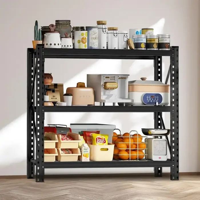 3-Tier Industrial Shelving Rack-47in, Heavy Duty Steel Shelving Unit Adjustable in Black