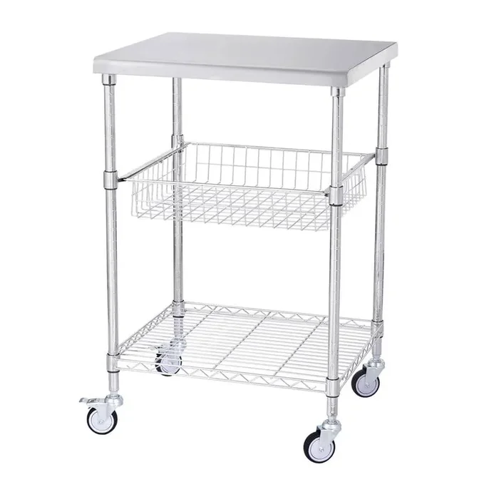 3-Tier Kitchen Cart, 470lbs. Capacity, Wheels, Curved Handle, PP Liner and 6 Hooks