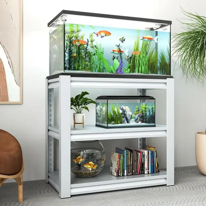 3-Tier Kitchen Pantry, Fish Tank Stand, Metal Aquarium Stand, Adjustable Heavy Duty Reptile Tank in White