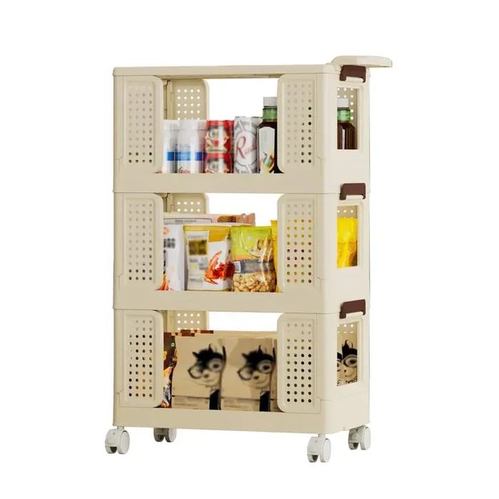 3-Tier Kitchen Storage Cart, Mobile Shelving Unit Cart with Lockable Wheels for Bathroom, Laundry