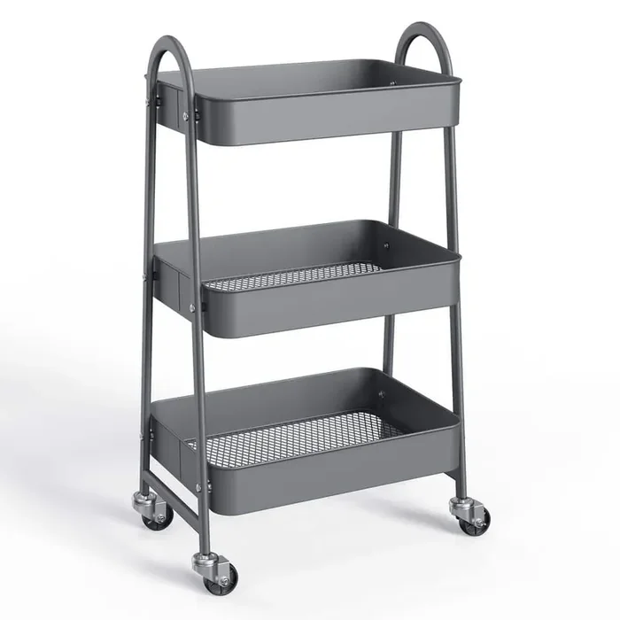 3 Tier Small Rolling Cart, Metal Utility Storage Organizer Kitchen Trolley Bathroom Laundry Room Bar Shelves in Gray