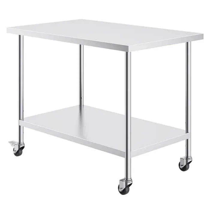 30 x 48 x 38 in. Stainless Steel Work Table, Heavy Duty Kitchen Prep Table with 4 Wheels, Adjustable Height Commercial