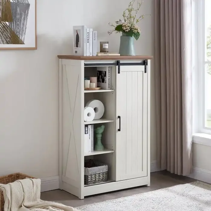 31.5 in. W x 11.81 in. D x 47.64 in. H 5 Drawers Farmhouse Storage Organizer Cabinet with Sliding Barn Door in White