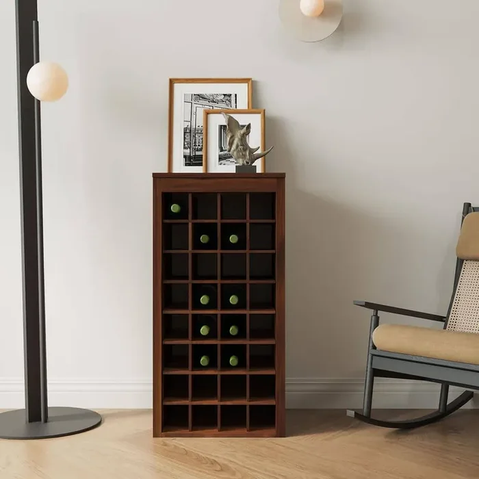 32-Bottle Walnut Brown MDF Freestanding Wine Rack