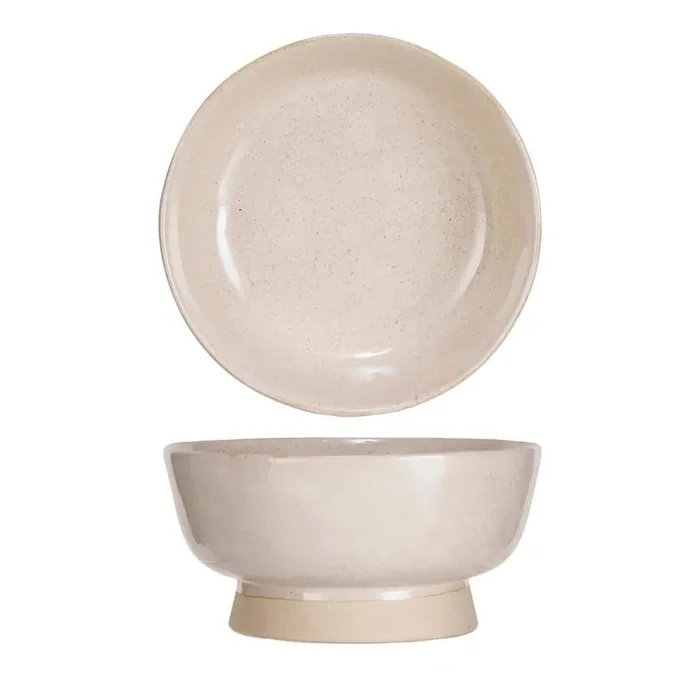 32 fl. oz. Speckled Glaze Beige Stoneware Footed Bowl