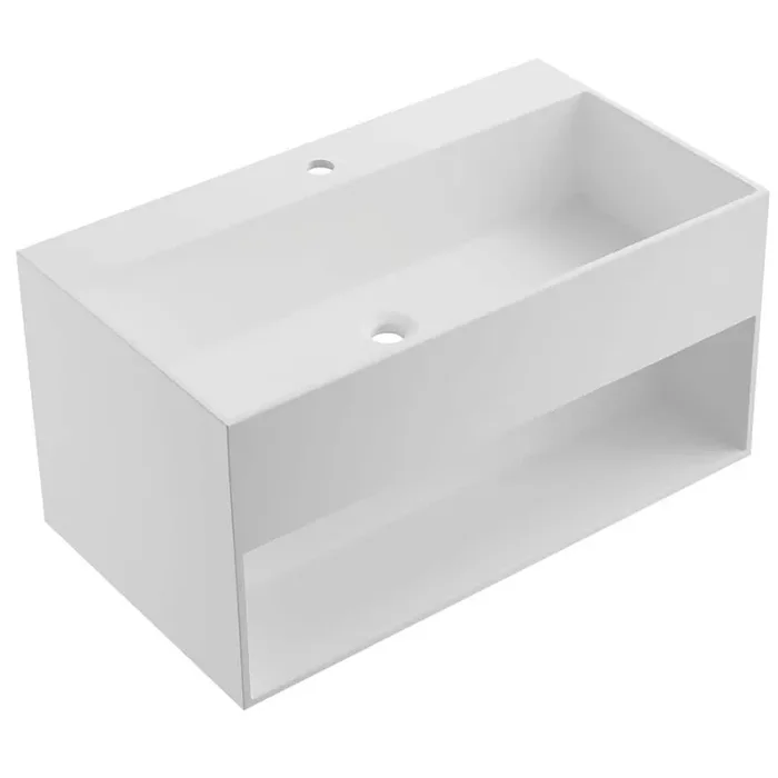 32 in. Wall-Mount Bathroom Solid Surface Vanity with Storage Space in Matte White